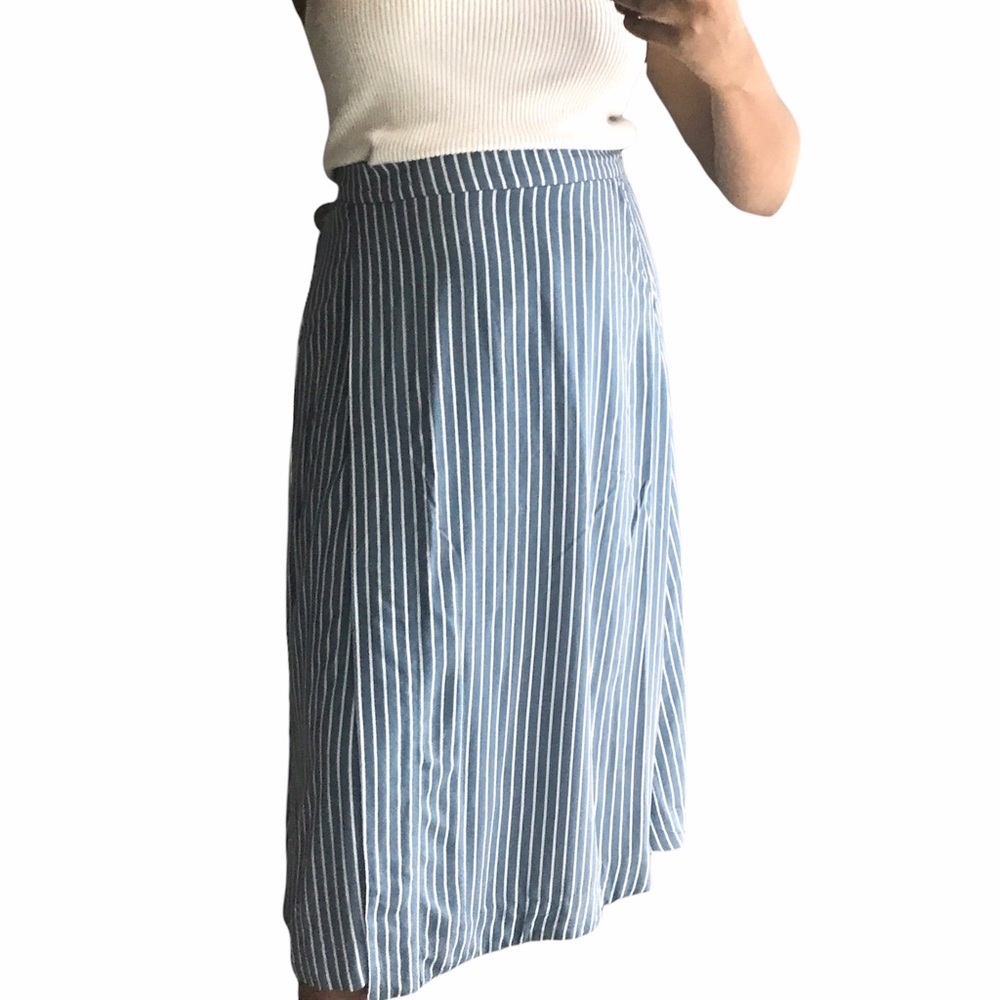 Simons Blue White Stipe Wrap Maxi Skirt - size 10